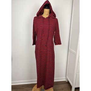 Missky Hooded Maxi Dress Caftan 2XL 3/4 Sleeves Front Pocket Red Blue Striped